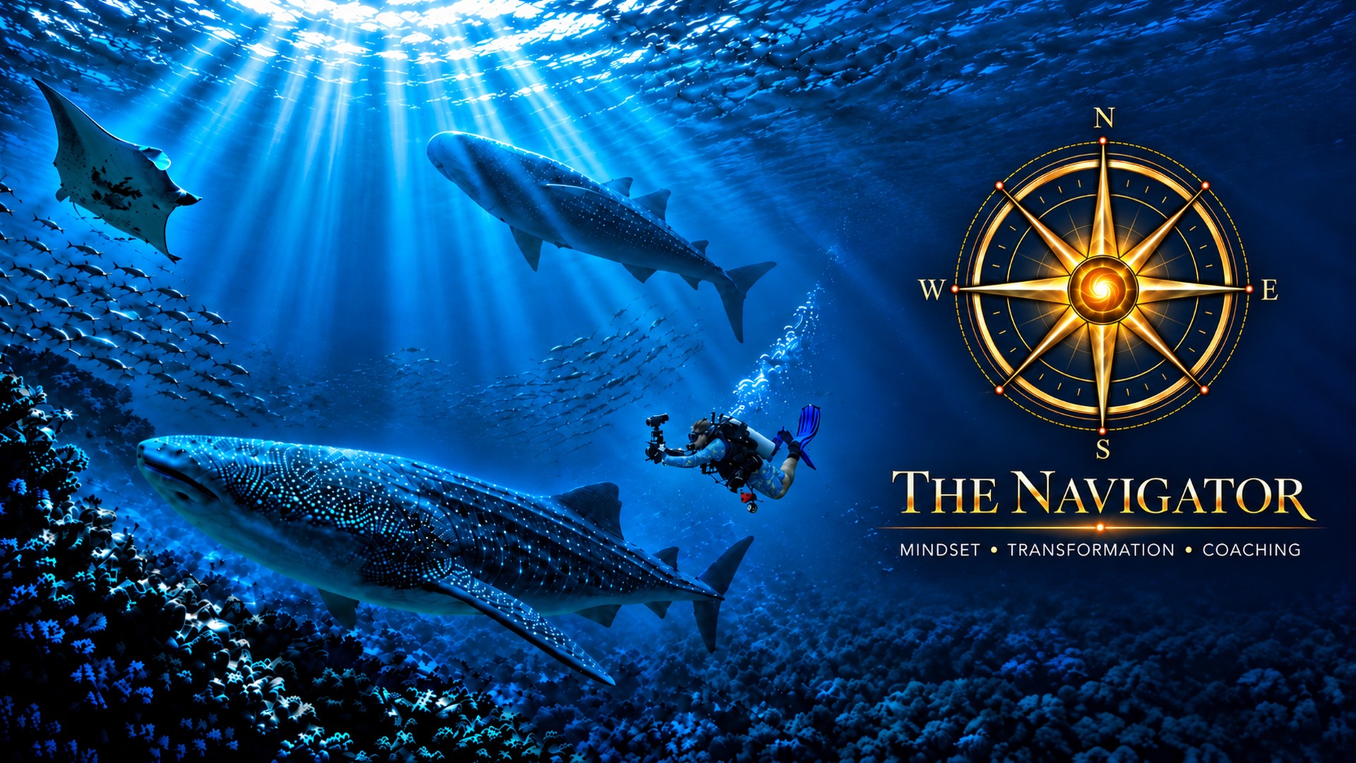 The Navigator compass beneath an ocean horizon